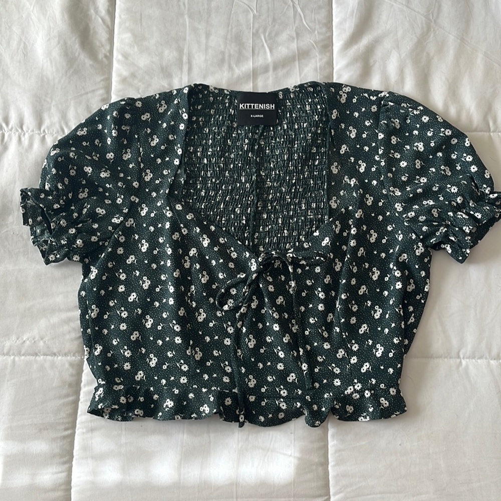 Dark green floral Kittenish blouse